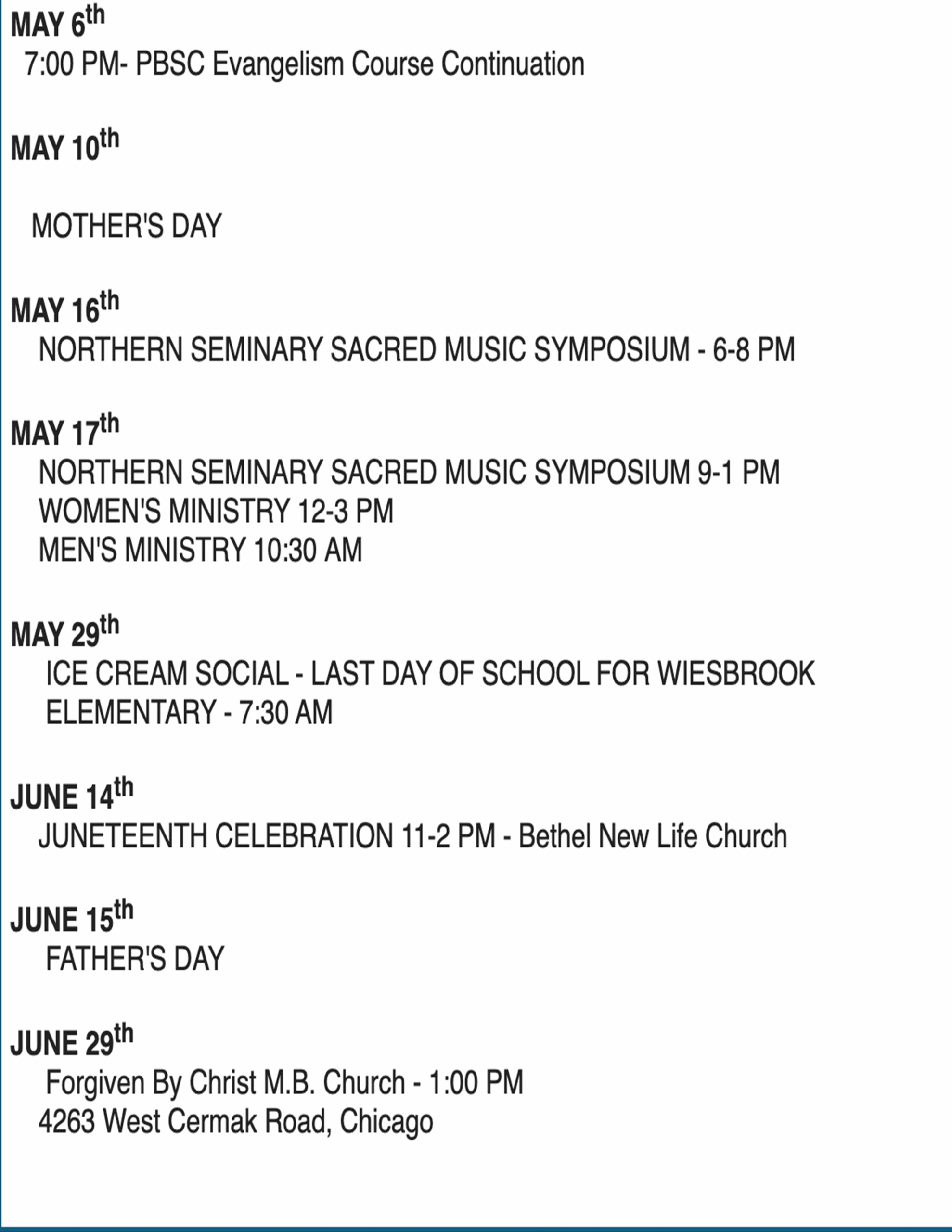 May Events at BNLC Wheaton